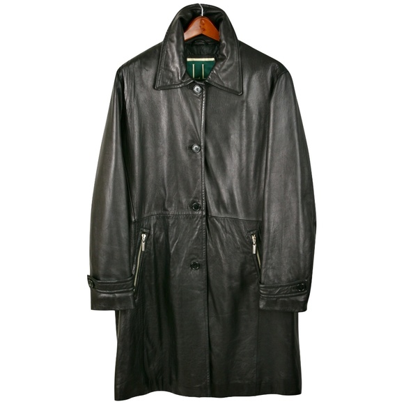LARRY LEVINE Leather Coat Black Vintage Plus Size